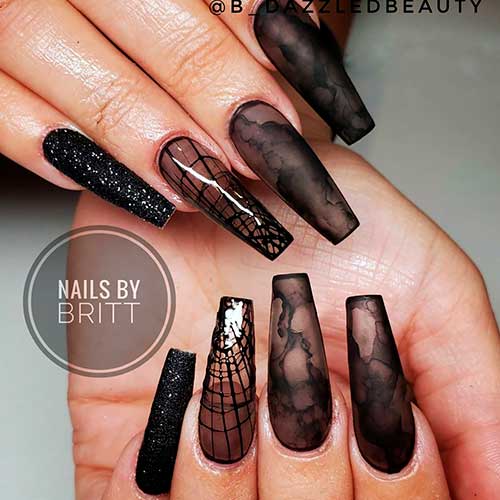 Halloween Smoke Nails With Spider Web Nails 2020 - Halloween Nail Ideas