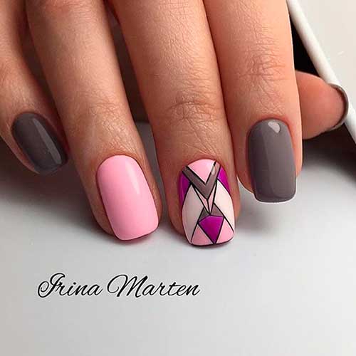 Short square nails 2020 consist of dark grey nails and light pink nails!