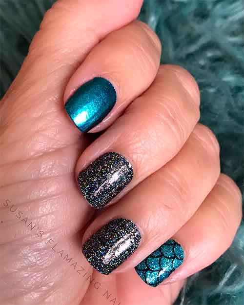 Try this color street combo which, consists of Space Case, Mermaid Brigade, and Soho-ver It nail strips - Color street combos