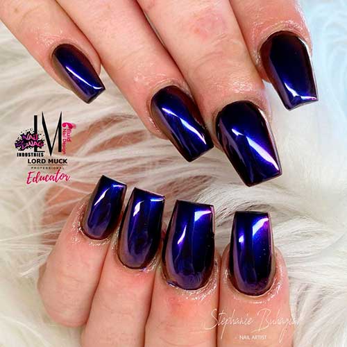 Cute dark purple chrome nails coffin shaped idea! Cute dark purple chrome nails coffin shaped idea that considered perfect fall nails