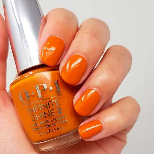 Burnt orange nails with Have Your Panettone and Eat It Too nail polish from OPI infinite shine Muse of Milan Fall Manicure