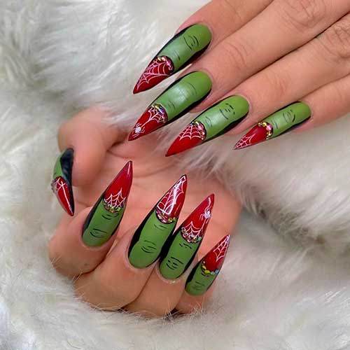 Crayon Creepy Halloween nails stiletto shaped 