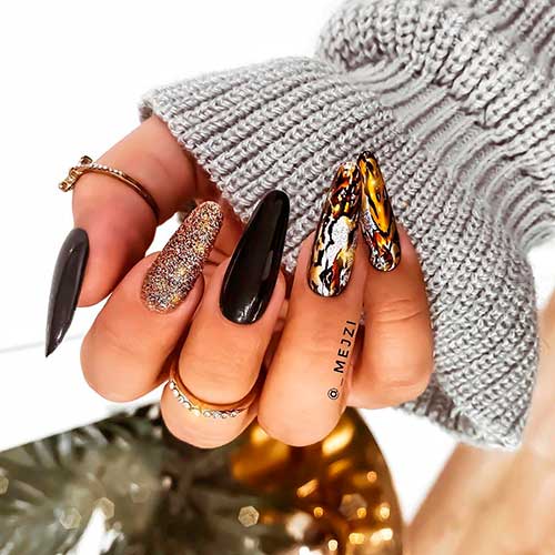 Cute Panther Print Fashion Fall Nails that considered one of the best fall almond nails 2020 ideas!