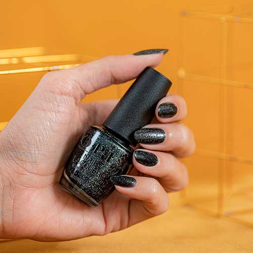 Cute black glitter nails with OPI Heart and Coal from OPI Shine Bright Nail Lacquer Holiday Collection 2020