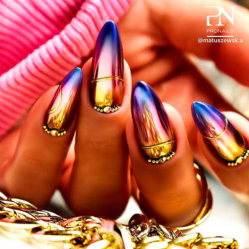 Cute fall chrome nails 2020 consists of three chrome color shades in one ombre nails design that suits fall time!
