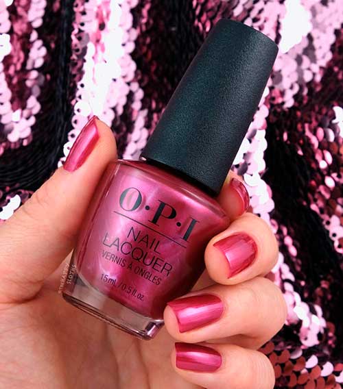Cute playful fuchsia nails with OPI Merry in Cranberry from OPI Shine Bright Nail Lacquer Holiday Collection 2020