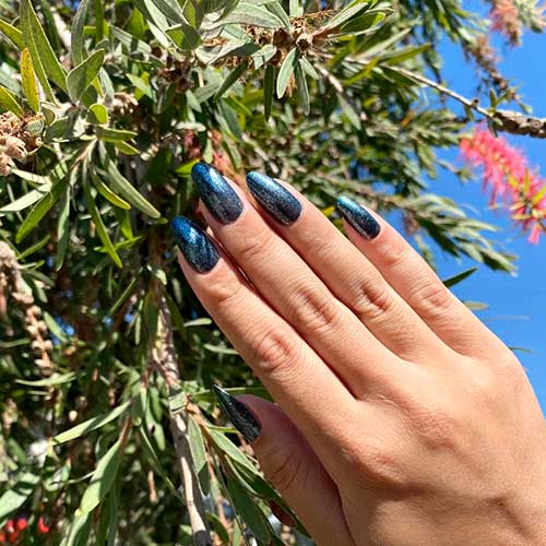 Cute shimmery midnight blue nails with OPI To All a Good Night from OPI Shine Bright Nail Lacquer Holiday Collection 2020 Cute shimmery midnight blue nails with OPI To All a Good Night from OPI Shine Bright Nail Lacquer Holiday Collection 2020