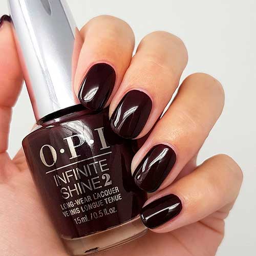 Dark red nails with Complimentary Wine nail polish from OPI infinite shine Muse of Milan Fall Manicure 2020 Dark red nails with Complimentary Wine nail polish from OPI infinite shine Muse of Milan Fall Manicure 2020