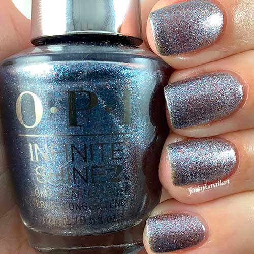 Do shimmery granite gray nails with OPI Nails the Runway nail polish from OPI infinite shine Muse of Milan Fall Manicure 2020