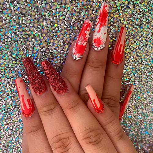 Glittery, Blood Dripping, and Blood Nails Idea for Halloween 2020