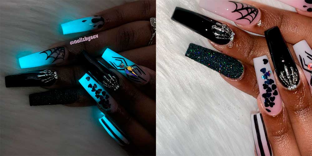 Halloween Long Glow in the Dark Nails 2020 Design