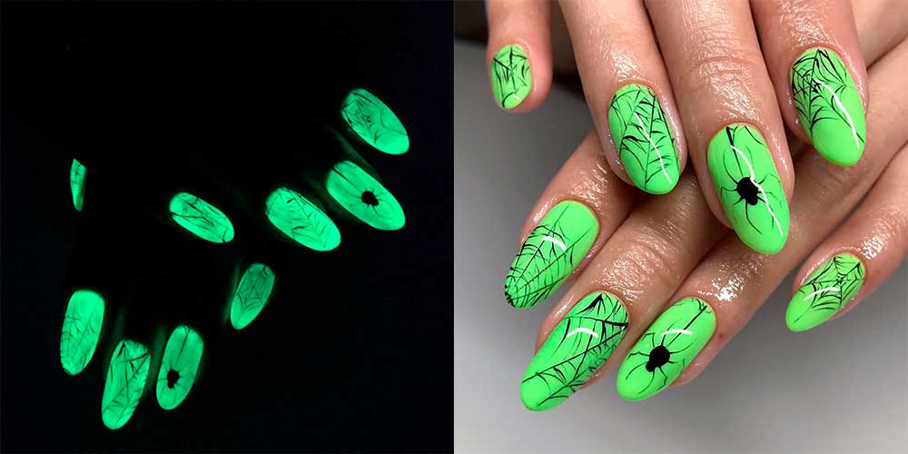 Halloween Spider Web Glow in the Dark Nails 2020 Idea