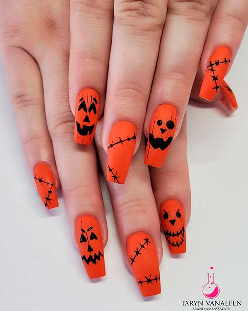 Lovely orange and black pumpkin nails 2020 for Halloween