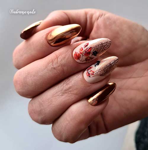 Mirrored Warm and Golden Fall Top Nails 2020 almond shaped! Mirrored Warm and Golden Fall chrome Nails 2020 almond shaped!