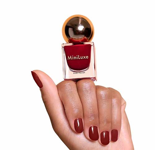 Cute deep red nails with Take Action nail polish from MiniLuxe Take the Lead nail polish set for fall 2020!