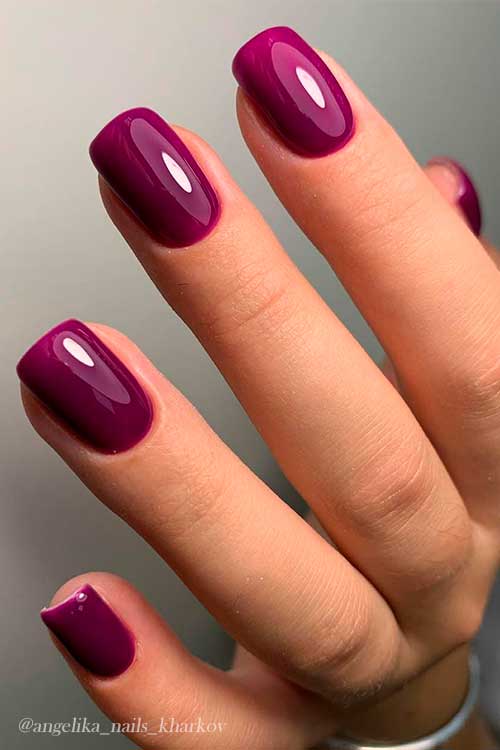 Cute short dark purple square nails 2021