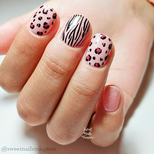 Glitter, Zebra, And Leopard Print Nails 2021, are cute animal print nails!