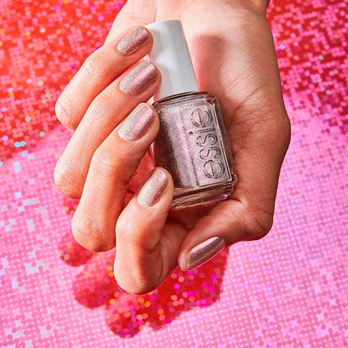 Glitzy silver taupe Roll with it nail polish from Essie Fall 2020 Roll with It Collection Glitzy silver taupe Roll with it nail polish from Essie Fall 2020 Roll with It Collection