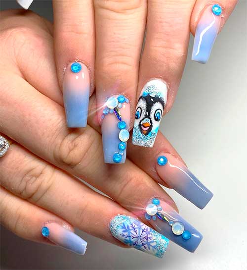 Shining Shimmering Penguin Nails Art design for Christmas 2020!