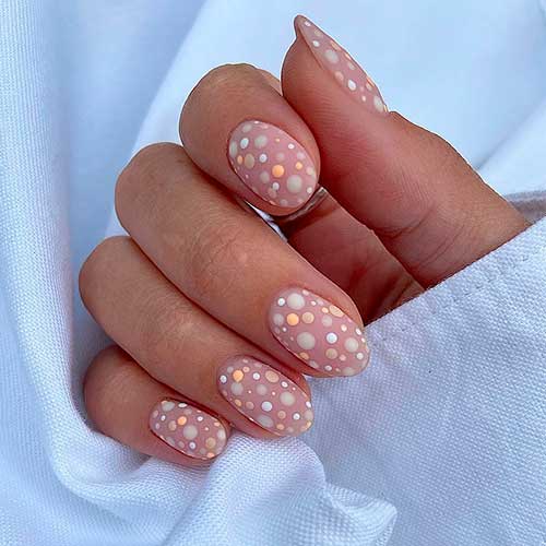 Short Nude Color Polka Dot Nails one of the best polka dot nail designs