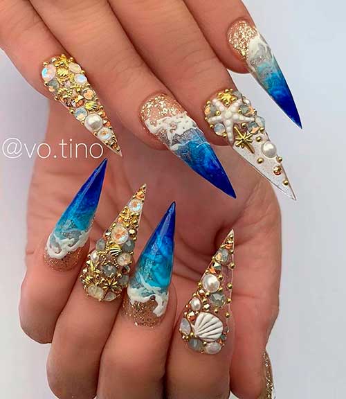 Wave Nails with Pearl Bling Nails Wave Nails with Pearl Bling Nails