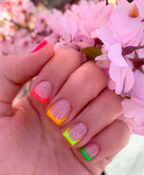 Colorful French Tip Nails for Spring Time