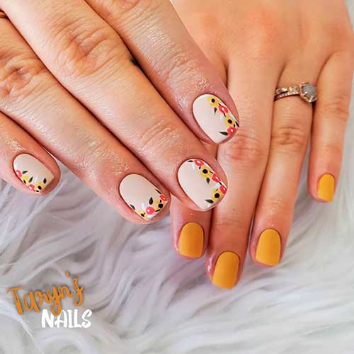 Cute mustard yellow short spring nails 2021 design for short nails lover, don’t hesitate to wear cute spring nails like this!
