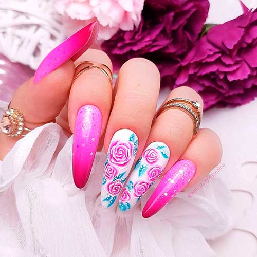 Gorgeous Pink Spring Nails 2021 with Floral Nail Art
