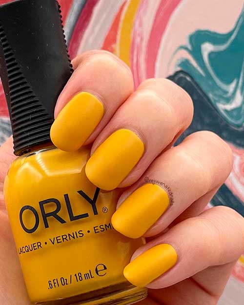 Matte spring nails 2021 with orly nail polish 2021 Here Comes The Sun it’s a saffron yellow nail polish!