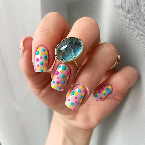 Short Colorful Polka Dot Nails 2021 for spring time!