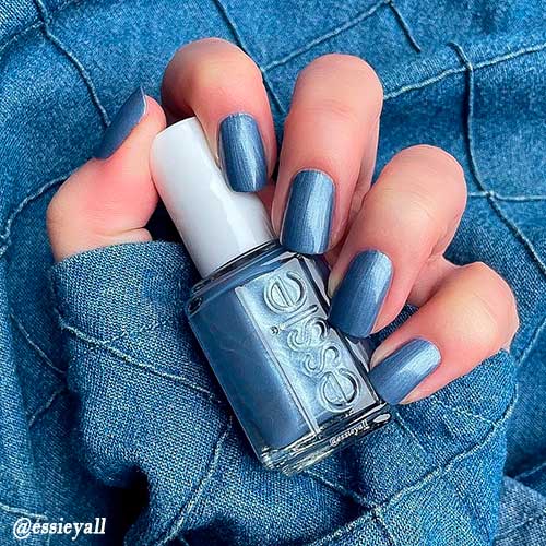 Cute short muted blue nails achieved with Essie muted blue nail polish from a to Zzz! Cute short muted blue nails achieved with Essie muted blue nail polish from a to Zzz!