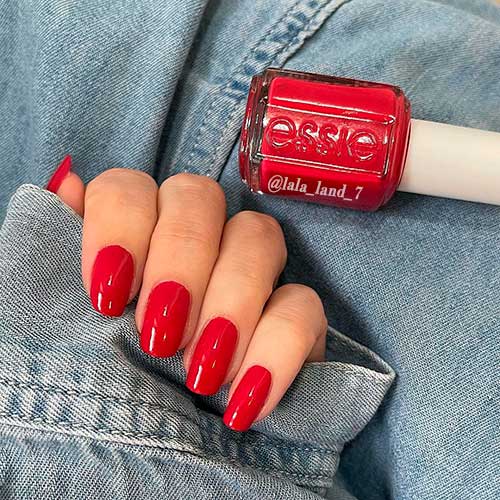 Gorgeous cherry red nails with Essie cherry red nail polish Not Read-y for Bed!