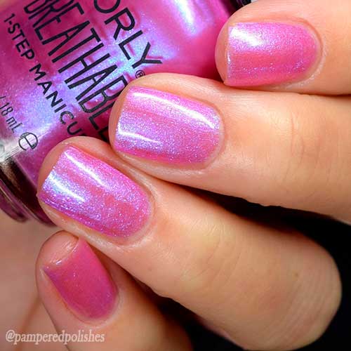 Orly breathable pink nail polish with purple and blue sparkle for cute spring and summer nails 2021!