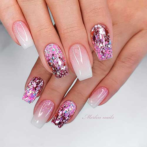 Chic Shimmering French ombre nails 2021 with two accent confeeti glitter nails design! Chic Shimmering French ombre nails 2021 with two accent confeeti glitter nails design!