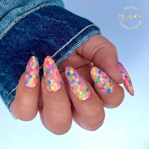 Almond shaped Confetti Rainbow Summer Nails 2021 for best look ever!