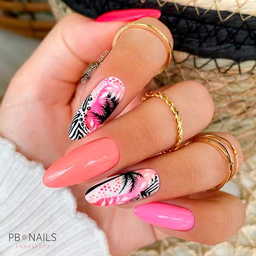 Decorative Almond Palm Nail Art Design for summer 2021