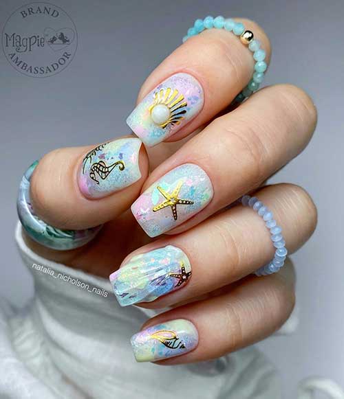 Seaside-Inspired Summer Nails Coffin-Shaped Seaside-Inspired Summer Nails