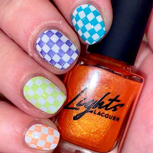 Short Checkered Nails 2021 for summer season