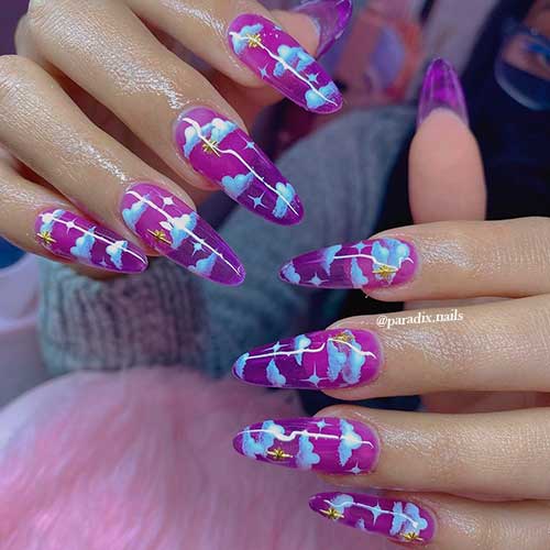 Stunning Purple Ombre Cloud Nails 2021 for summer season
