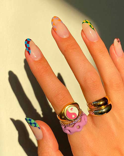 Various Checkered French Tip Nails with A Twist Various Checkered French Tip Nails with A Twist