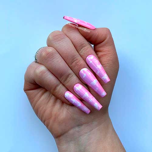 Glossy pink cloud press on nails 2021 coffin shaped for summer time Glossy pink cloud press on nails 2021 coffin shaped for summer time