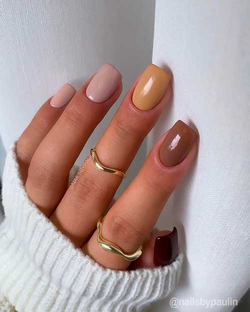 Mixed Earth Tones Fall Nails 2021, best short square fall nail ideas to try