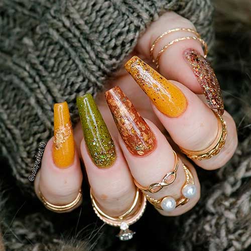 Rustic and Earth Toned Coffin Shaped Fall Nails