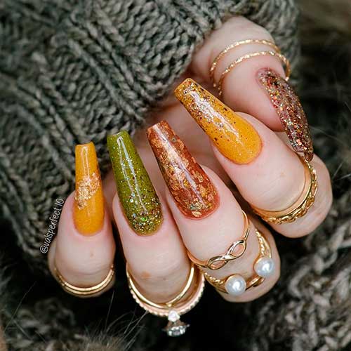 Rustic and Earth Toned Coffin Shaped Fall Nails