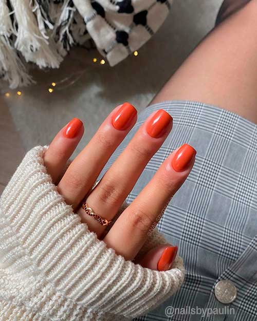 Subtle short square Orange Fall Nail Ideas 2021