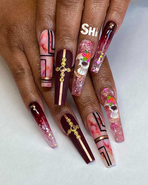 Shi 3D Sugar Skull Crescent Moon Art Nail Design Shi 3D Sugar Skull Crescent Moon Art Nail Design is the Best of Halloween Nail Designs 2021