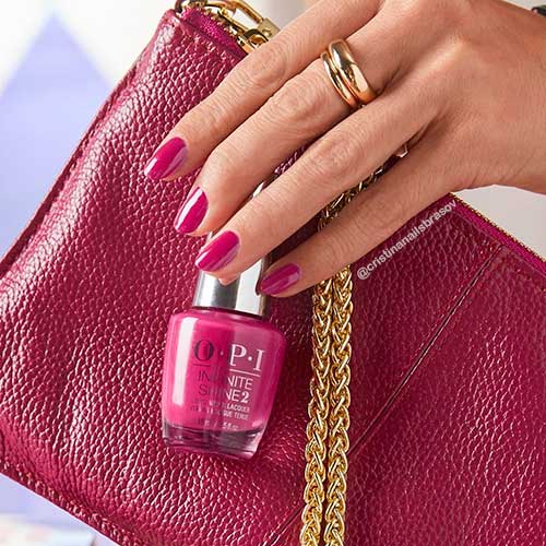 Short magenta nails with OPI 7th & Flower from OPI Fall Collection Downtown LA