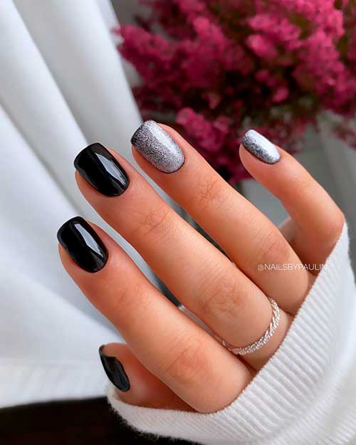 Short black and silver nails is one of the perfect winter nail Ideas to wear this season