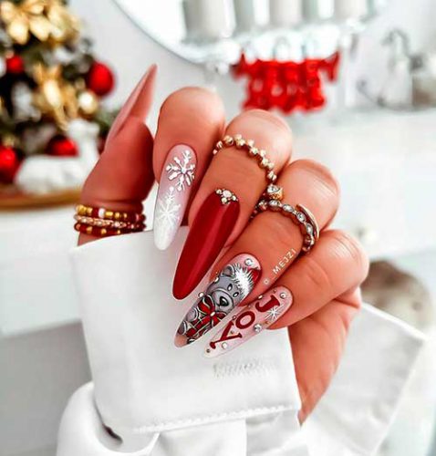 Classy Joy Christmas Nails with White Snowflakes on French Ombre Nail Design