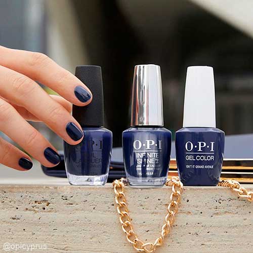 Short Navy Blue Nails with Isn't it Grand Avenue OPI Nail Polish from OPI Nail Polish Collection Downtown LA